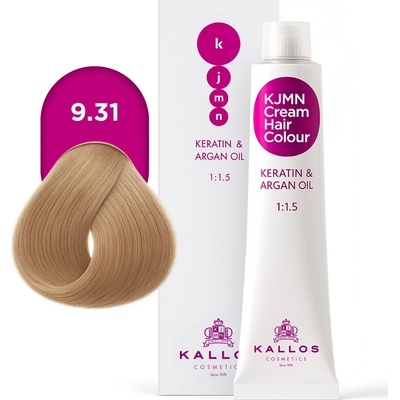 Kallos KJMN s keratinem a arganovým olejem 9.31 Very Light Golden Ash Blond Cream Hair Colour 1:1.5 100 ml