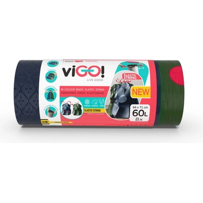 viGO! Pytle na odpadky s elastickou páskou - 60 l 23 μm 8 ks