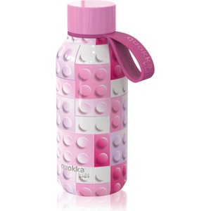 Quokka Solid Kids термобутилка със закачалка Pink Bricks