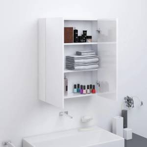 vidaXL Шкаф с огледало за баня, 60x15x75 см, МДФ, бял гланц (331525)