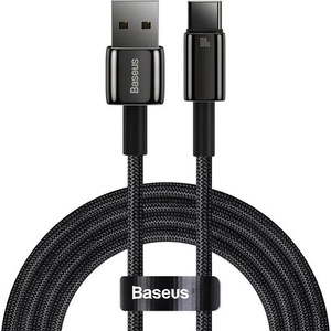 Baseus - Кабел за данни Tungsten Gold (CAWJ000001) - USB към Type-C, Супер бързо зареждане, 100W, 480Mbps, 1m - Черен