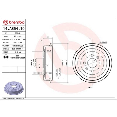 Brzdový buben BREMBO 14.A854.10