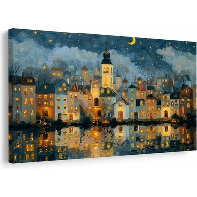 Obraz vánoční vesnice pod hvězdami - 30x20