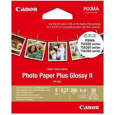 Canon Photo Paper Plus II 2311B070, 265 г/м2, 3.5x3.5", 8.89x8.89см, 20 бр. , лъскав, square, бял, фотографска хартия (2311B070)