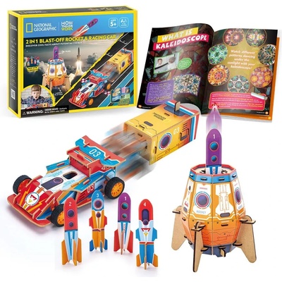 CubicFun CubicFun 3D пъзел National Geographic STEM 2в1 ракета и състезателна кола