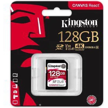 Kingston Canvas React SDXC 128GB C10/UHS-I/U3/V30 SDR/128GB