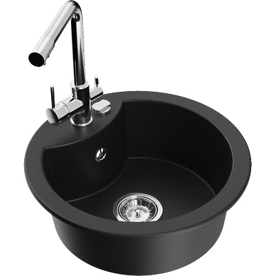 Mexen Diego гранитна мивка с 1 отделение с кухненски смесител Duero, черен (6512-77-671600-00)