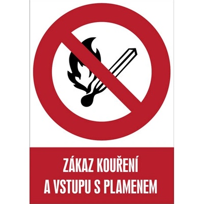 Značka Zákaz kouření a vstupu s plamenem, samolepicí fólie, 210 × 297 mm BZ FE108