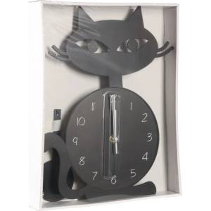 Chomik Стенен часовник с махало котка 37x25, 5x3, 8cm черен с бели цифри 80966 (ZEG5548)