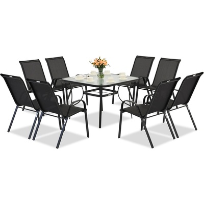 Garden Point Комплект черни метални градински мебели Modena за 8 души с квадратна маса Garden Point (GAP1078-8)