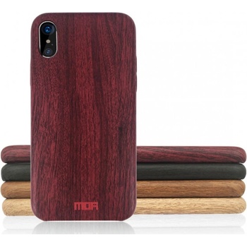 Púzdro MOFI štýlové Ochranné v drevenom dizajne iPhone XS / iPhone X – vínovo červené