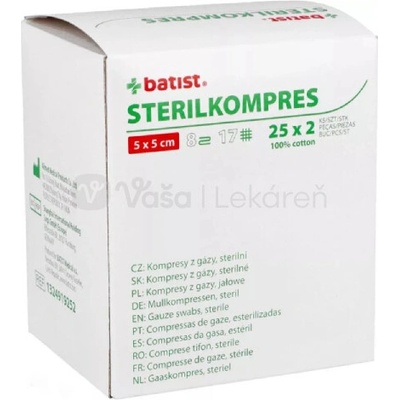 Batist Kompres gázový sterilný, 8-vrstvový 5 x 5 cm 50 ks