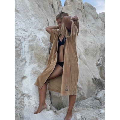 Bambusové rozepínací pončo Tmavé béžové – Sleviste.cz