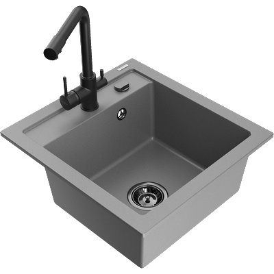 Mexen Vito гранитна кухненска мивка с 1 корито с кухненски смесител Duero, сива - 6503-71-671600-70-B (6503-71-671600-70-B)