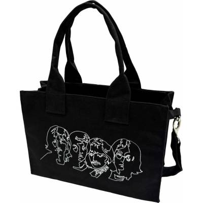 RukaHore Taška cez rameno The Beatles Cotton Tote Bag: White Album Faces Apple Black Back Print Čierna