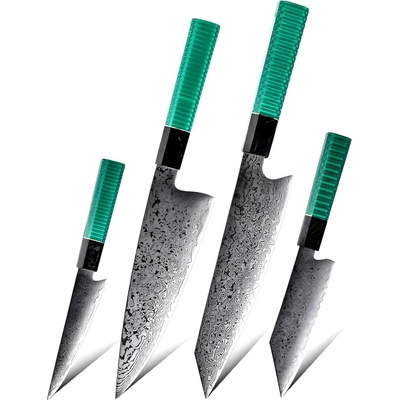 HARAHU Комплект дамаски ножове ra-35103 - Зелена / 4бр kp35103 (ra-35103)
