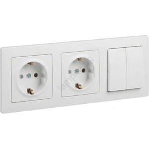 Legrand - Двоен битов контакт SCHUKO и двоен ключ №5 с рамка SUNO 250V бял (LR0117E)