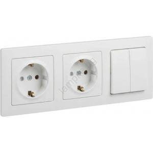 Legrand - Двойна домашна SCHUKO розетка и двоен ключ № 5 с рамка SUNO 250V бяла (LR0117E)