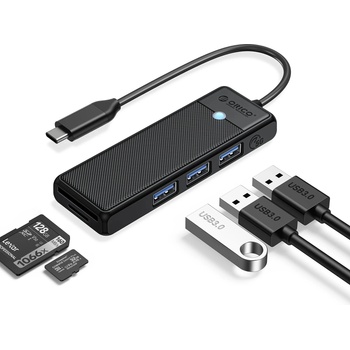 ORICO хъб HUB USB3.1 Type-C - 3 x USB3.0, SD, TF - PAPW3AT-C3-015-BK (6941788869240)