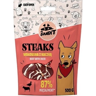 VetExpert Mr. Bandit STEAKS Beef with duck - лакомство за кучета, телешко и патешко месо с ароматна треска, 500 гр - Полша