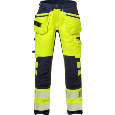 Fristads Výstražné dámske pracovné strečové nohavice 2710 PLU Výstražná žltá Námornícka modrá