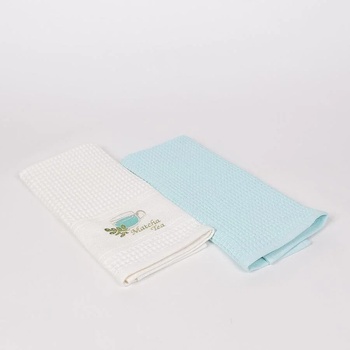 Image 1 of Кухненски кърпи в бяло и тюркоазено синьо