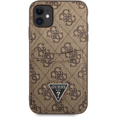 GUESS Гръб Guess 4G Saffiano Double Card Case за iPhone 11 - Кафяв