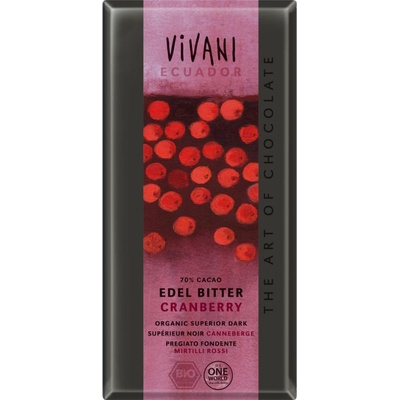 Vivani Čokoláda horká s brusinkami 70% Bio 100 g