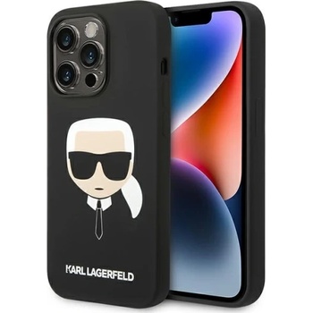 KARL LAGERFELD Гръб Karl Lagerfeld за iPhone 14 Pro Max, Liquid Silicone, Karl Head Case, Черен (KLHCP14XSLKHBK)