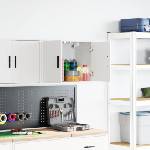 vidaXL гараж стена кабинет бял инженерна дървесина (860643)