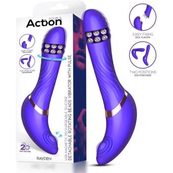 Action Rayden Detachable Rotating Beads Vibrator with Pulsation Purple