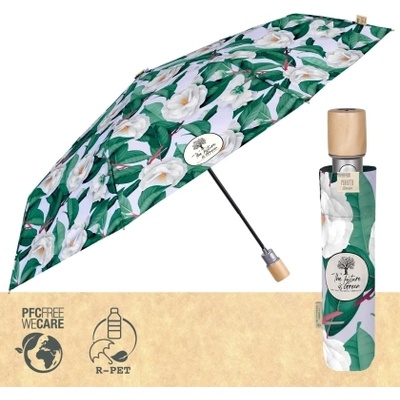 Дамски автоматичен чадър Perletti Green 19149, Камелии