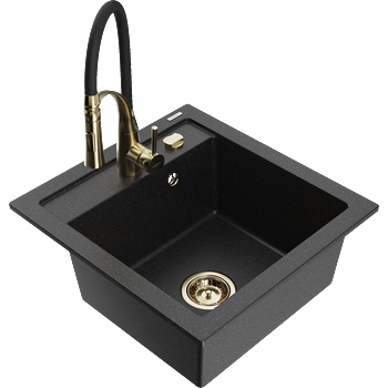 Mexen Vito гранитна мивка с 1 отделение и кухненски смесител Aster, черен/сребрист металик - 6503-73-73450-57-G (6503-73-73450-57-G)