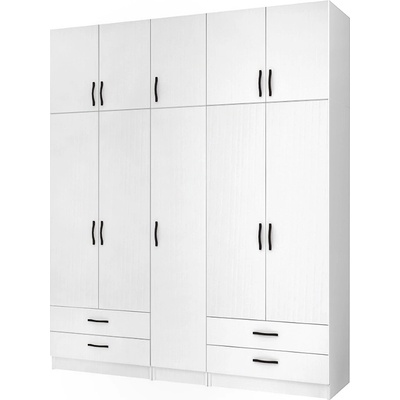 TopMebel Ricardo петдверен меламинов гардероб с шкаф в бял цвят 200x51, 8x240см