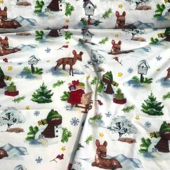 Vianočný bavlnenej látky vzor Vianoce na Bielom, metráž 160 cm