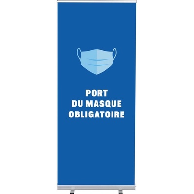 Jansen Display Set Roll-baneru Budget s vytištěným motivem maska povinná, modrá, francouzština, 870 x 2080 mm