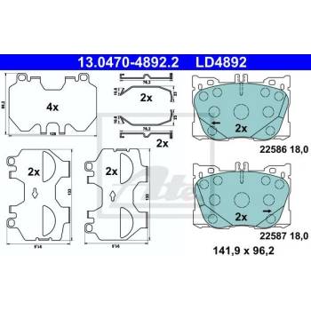Sada brzdových platničiek, vždy 4 kusy v sade ATE 13.0470-4892.2 (13047048922)