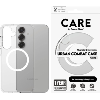 Panzer Гръб Care by PanzerGlass за Samsung Galaxy S25 Plus, Flagship Case, Прозрачен, Urban Combat, QI Compatible, Бял