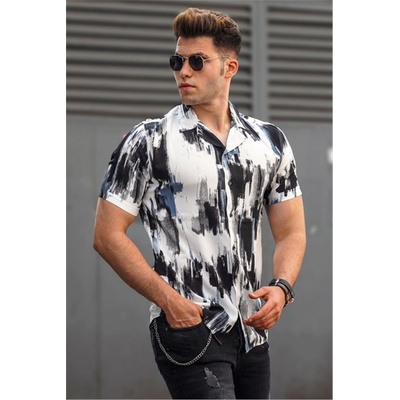 Madmext Мъжка риза - Бяла с черно 307734 (307734_Черно)