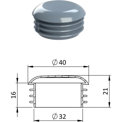 Vnitřní krytka kulatá ø 40 mm, plastová, šedá