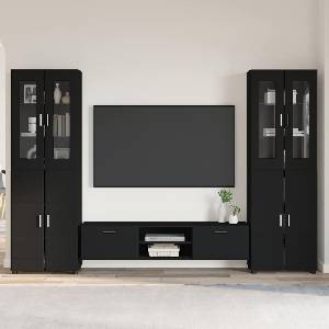 vidaXL Комплект ТВ шкаф FLORIN 3 бр. Черно Инженерна дървесина (3397995)