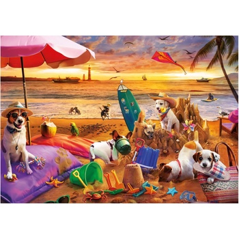 Educa - Puzzle Dogs Playing on the Beach - 1 000 piese