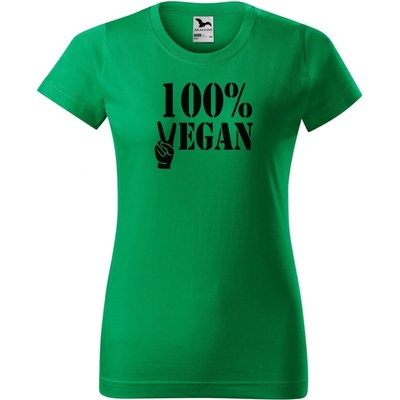 DOBRÝ TRIKO Dámské tričko 100% VEGAN černý potisk Středně zelená