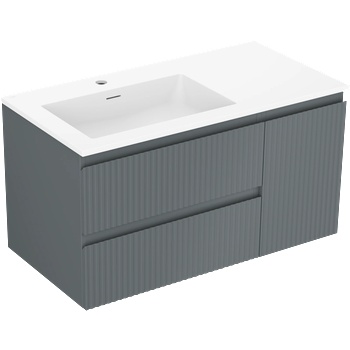 Mexen Rivel шкаф за баня 90 cm с мивка Otis лява, 2S, 1D, набраздена, графит мат/бяла мат - 91A23-09047-3-BBFFF66-W18L01 (91A23-09047-3-BBFFF66-W18L01)