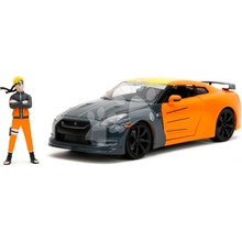 Jada Autíčko Nissan GT-R 2009 kovové s otvárateľnými časťami a figúrka Naruto dĺžka 20 cm 1:24