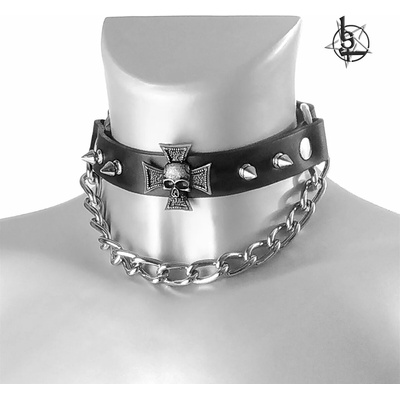 Leather & steel fashion яка (ремък за обувки) Тъмно кръстче с череп - lsf3 33