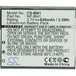 Cameron sino - Съвместим с SONY NP BN1 LiIon, 630 mAh, 3.7 V; CS-BN1 (CS-BN1)