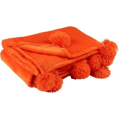 J-Line by Jolipa Plyšový pléd s brmbolcami v žiarivo oranžové PomPom 130x170x1