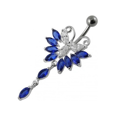 Šperky4U piercing do pupíku motýlek tmavě modré zirkony BP01274-B
