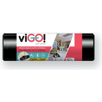 viGO! pytel LDPE zatahovací Q006 60l 20µm 15ks černý